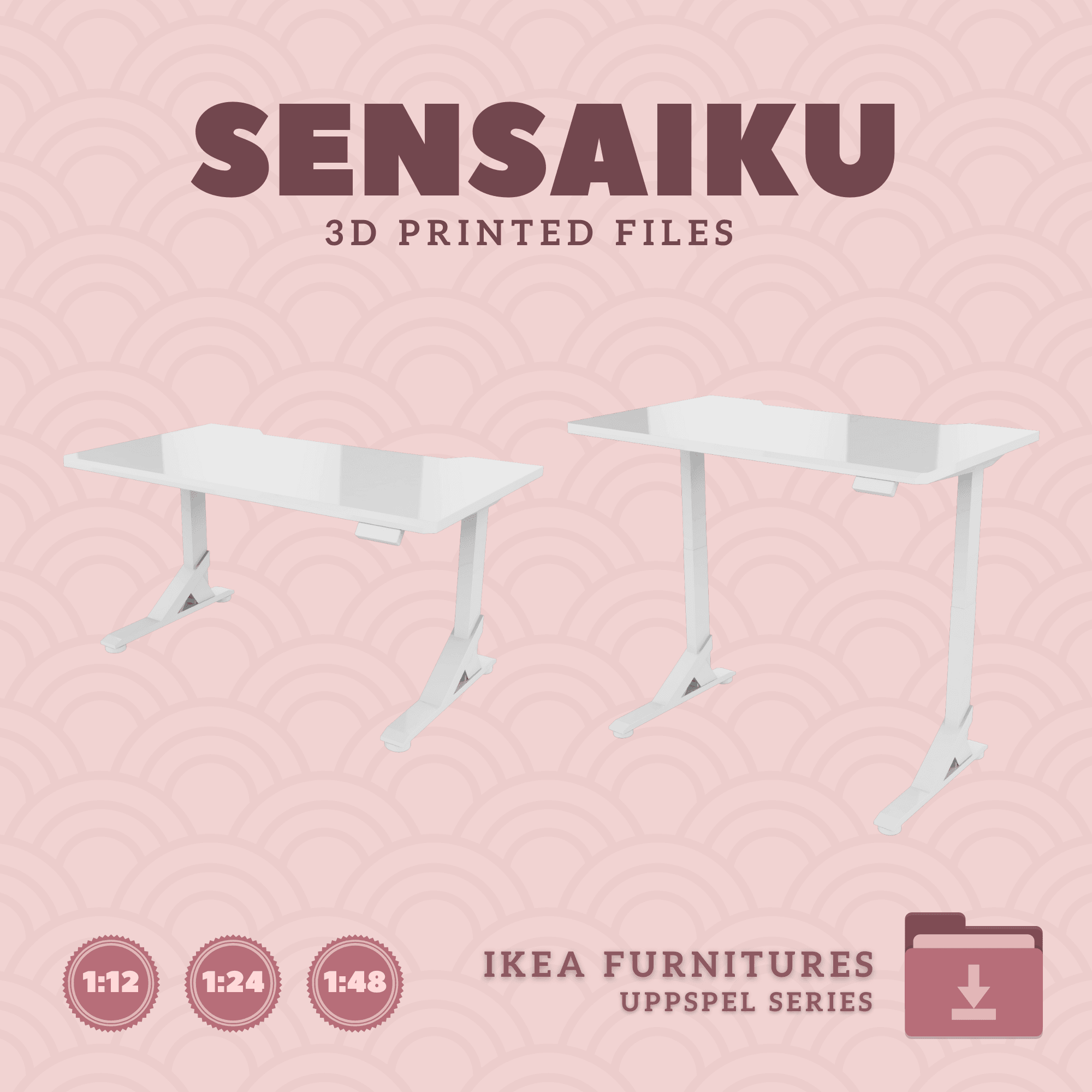 Miniature Replica 02. UPPSPEL Gaming Desk 55 In on Casters for Miniature Dollhouse - IKEA - 3D Print 3d model
