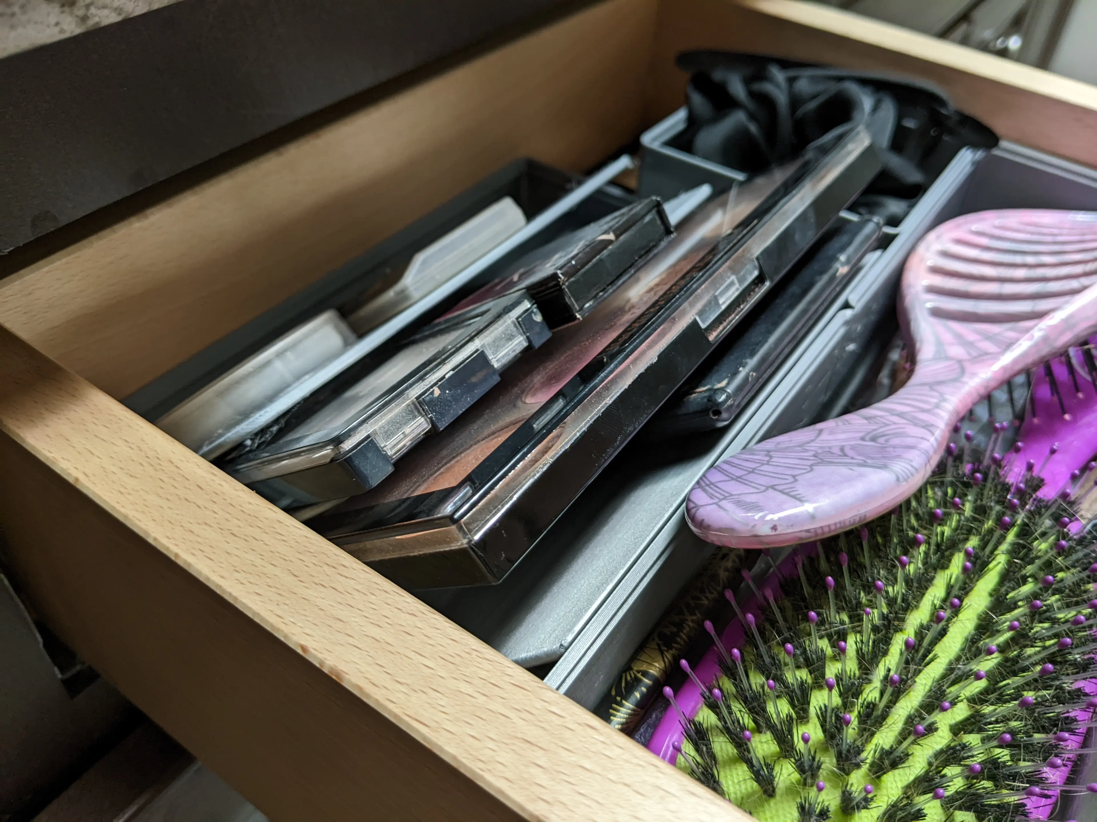 Customized to be a lower profile makeup holder