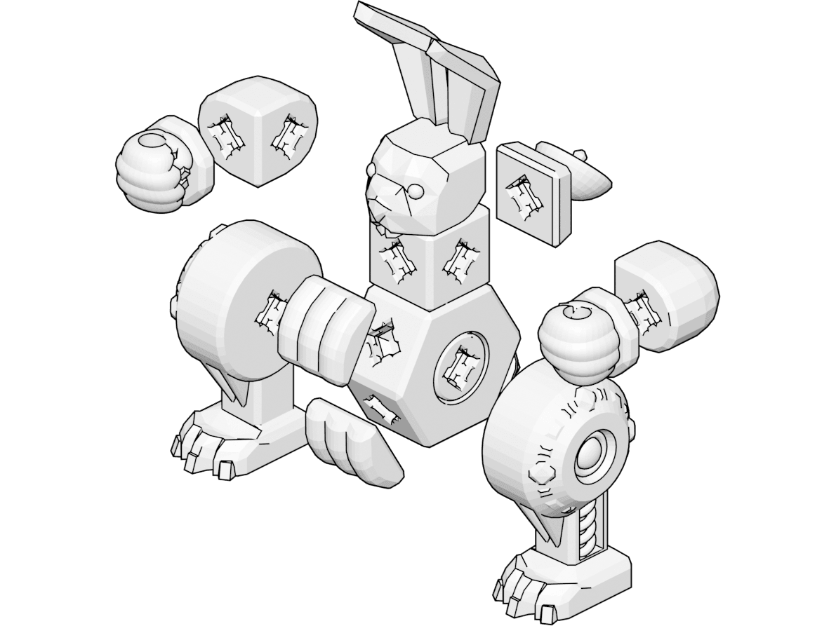 PrintABlok Rabbit Articulated Robot Construction Toy 3d model