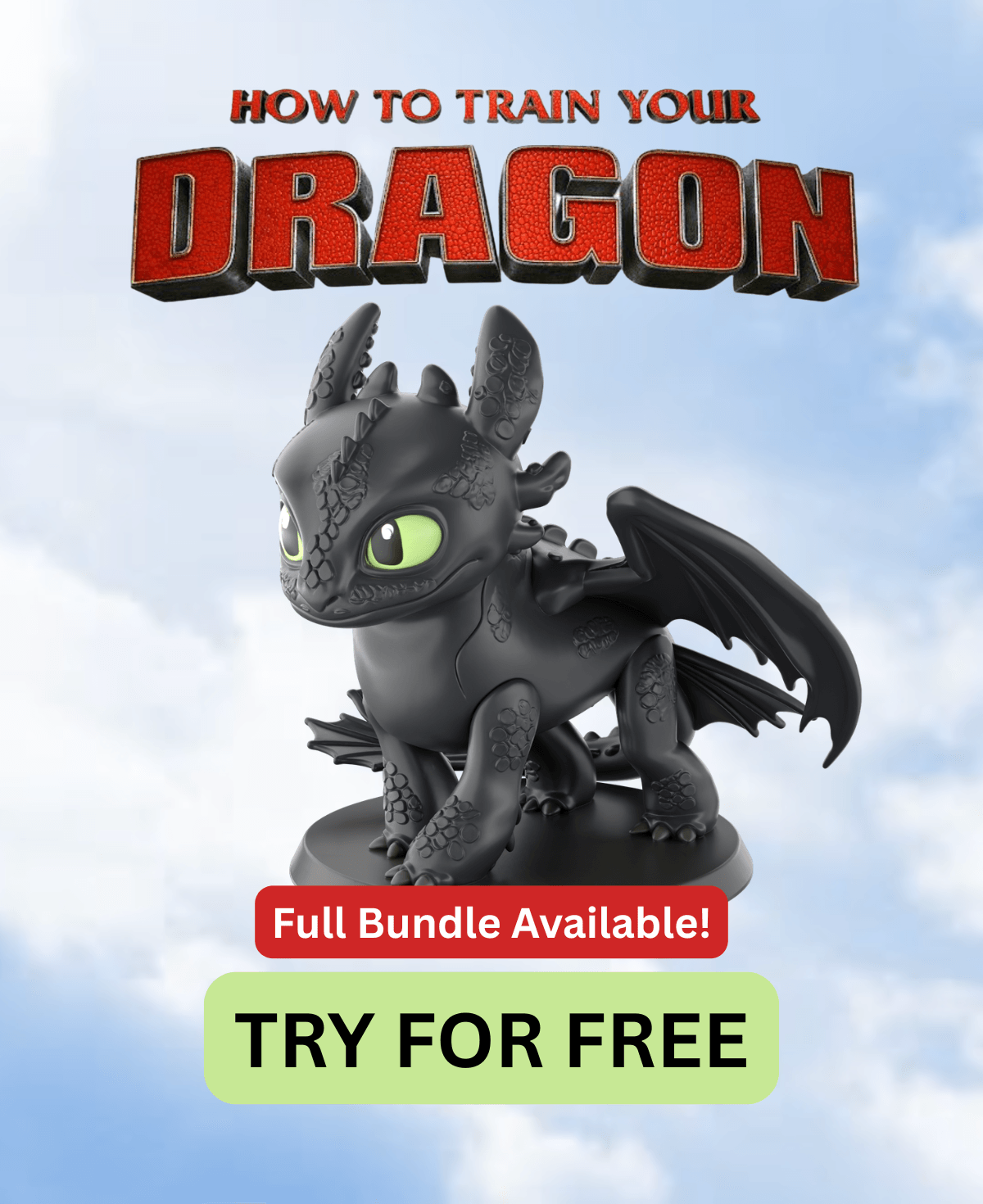 Toothless How to Train Your Dragon - Free Sample STL | Full 16-Character Bundle on Profile 3d model
