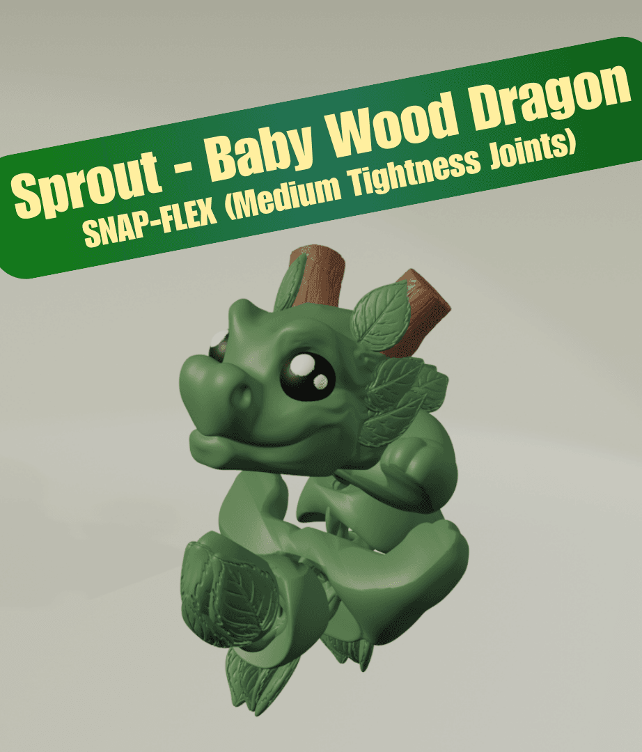 Sprout, Baby Wood Dragon - Articulated Dragon Snap-Flex Fidget (Medium Joints) 3d model