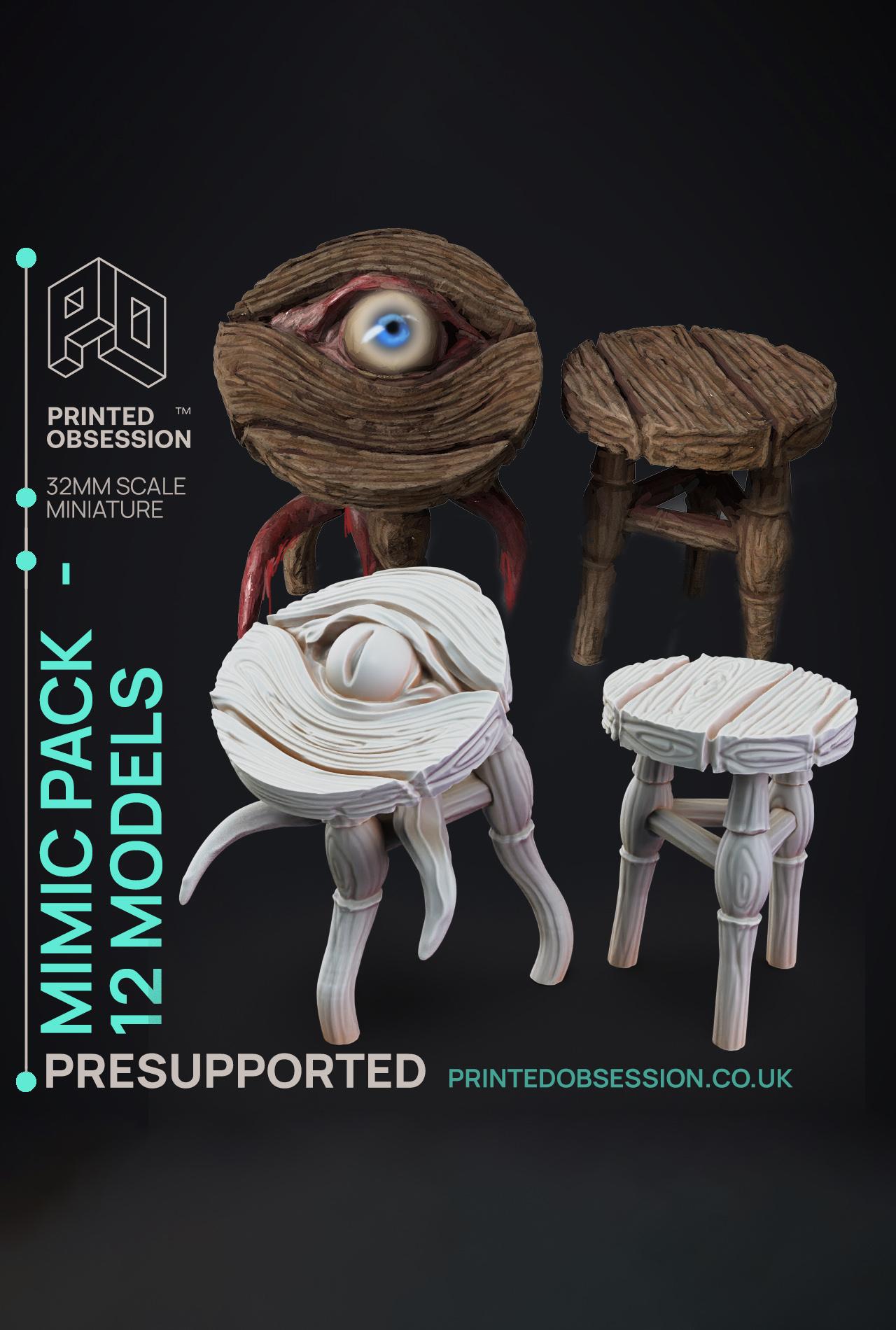 Furniture Mimics - 10 models -  PRESUPPORTED - Illustrated and Stats - 32mm scale 3d model