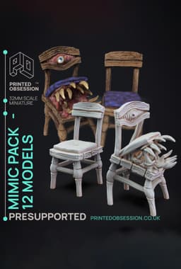 Furniture Mimics - 10 models - PRESUPPORTED - Illustrated and Stats - 32mm scale 3d model