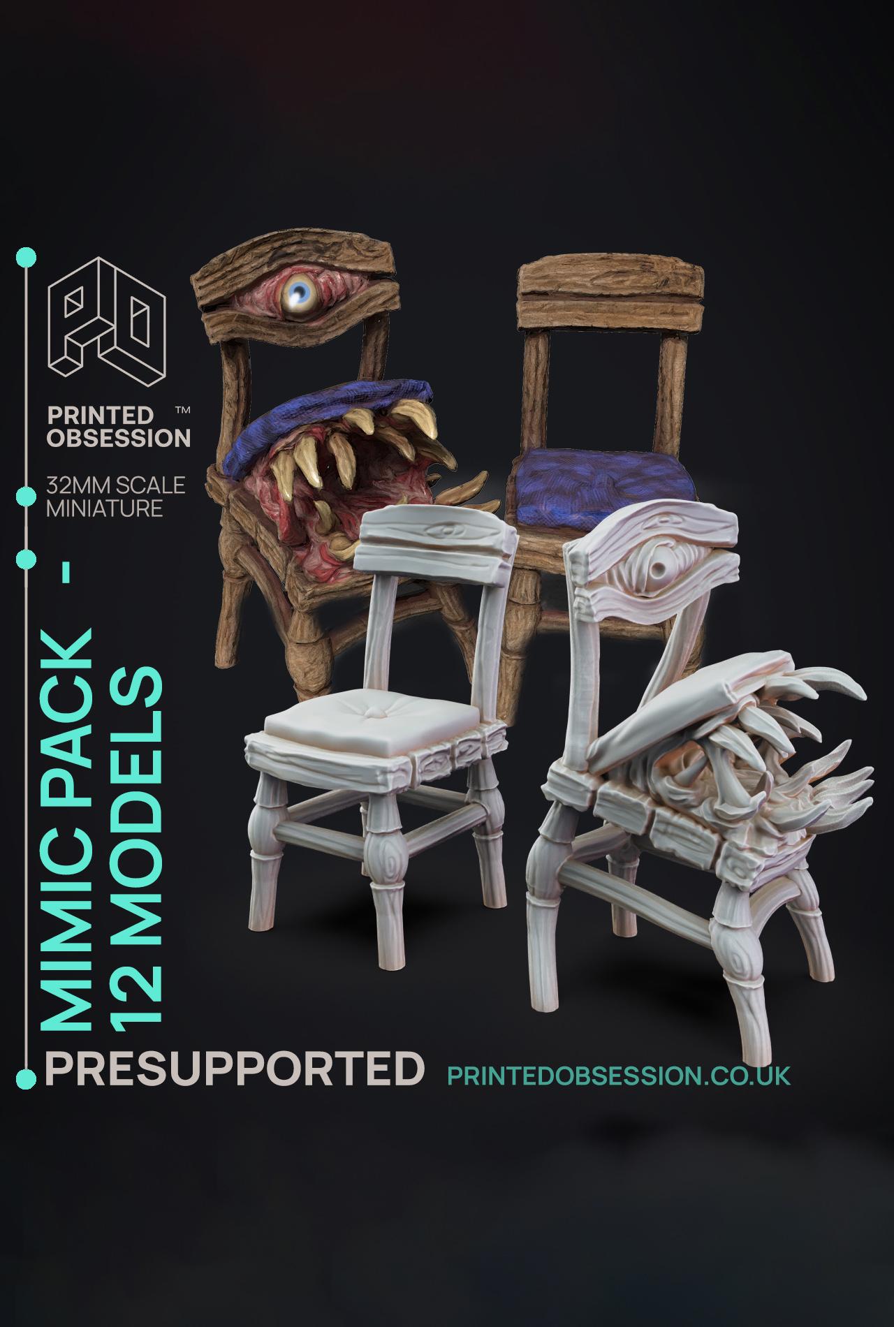 Furniture Mimics - 10 models -  PRESUPPORTED - Illustrated and Stats - 32mm scale 3d model