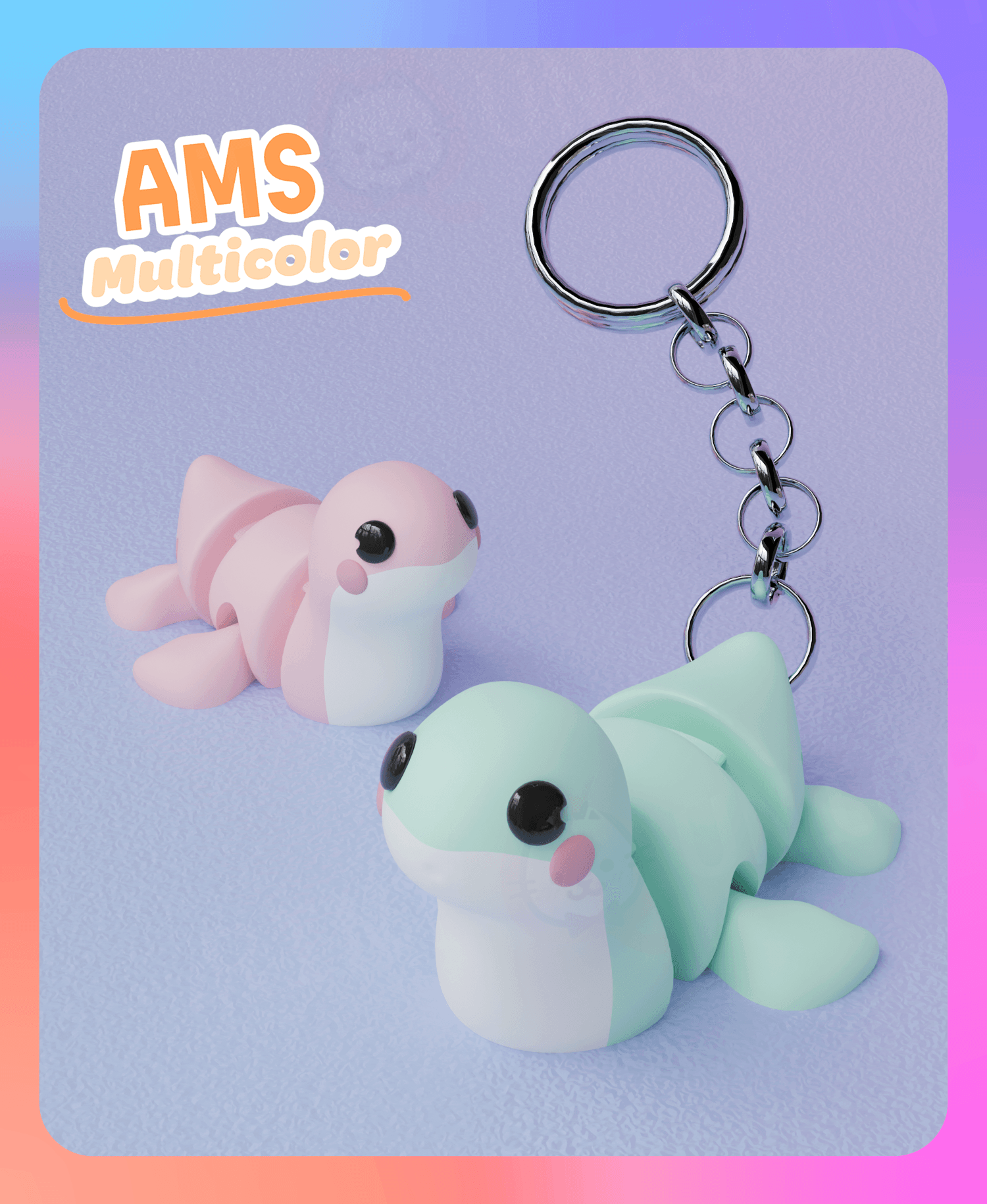 Flexi Plesiosaur Keychain (Multicolor) 3d model
