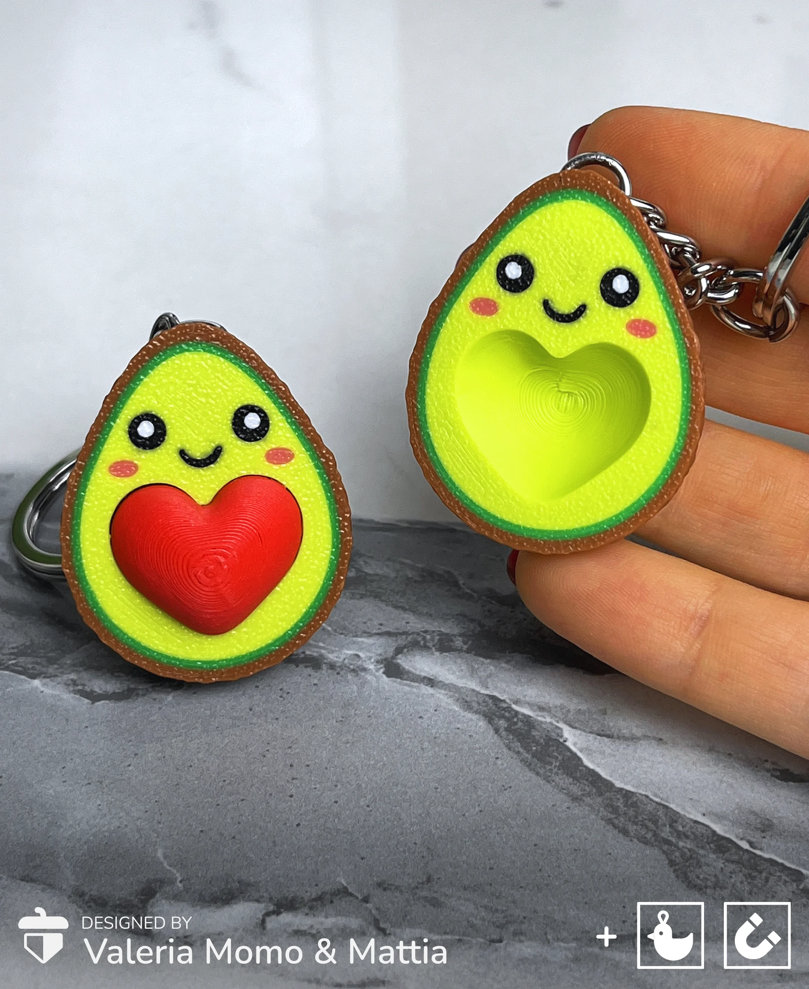 Avocado Couple Keychain, Romantic San Valentine Gift, Heart 3d model