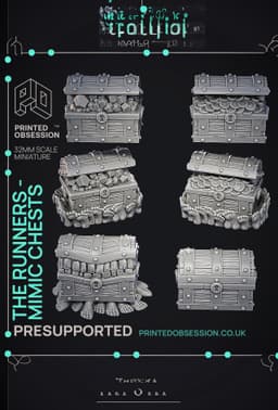 The Runners - 6 Chest Mimics - PRESUPPORTED - Illustrated and Stats - 32mm scale 3d model