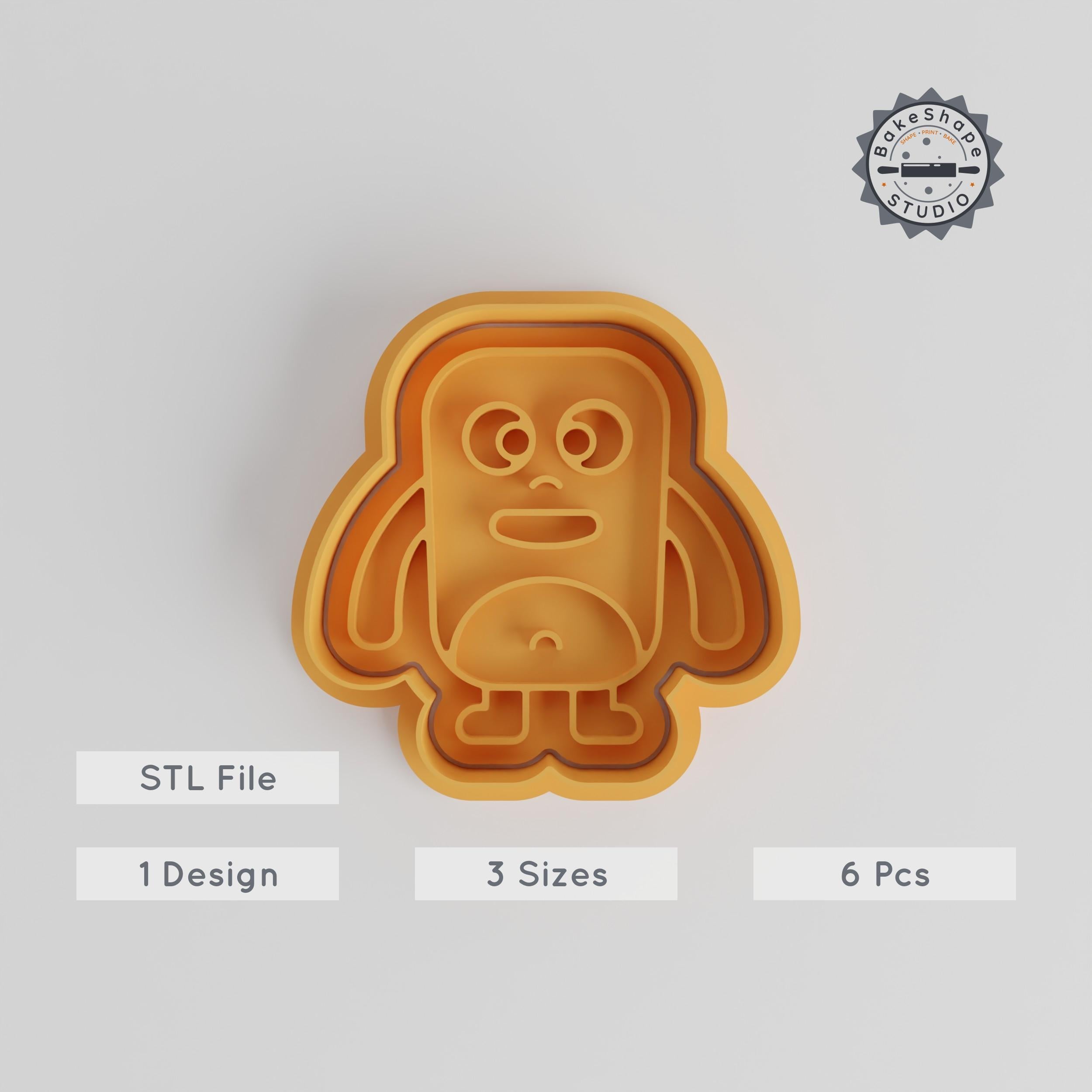 Rectangle Monster Cookie Cutter & Stamp, Alien Cartoon Character, 3 Size Set, Ideal for Cookies & Fondant, 6 Piece Collection PRODUCT_3044 3d model