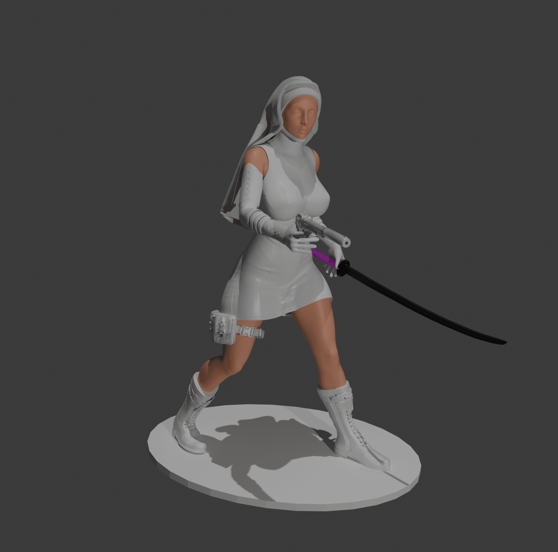 Combat Nun with Katana & Pistol 3D Printable STL Figure 3d model