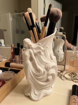 Ethereal Goddess Sculpted Vessel - Art Nouveau Makeup Brush Holder & Vanity Decor 3d model