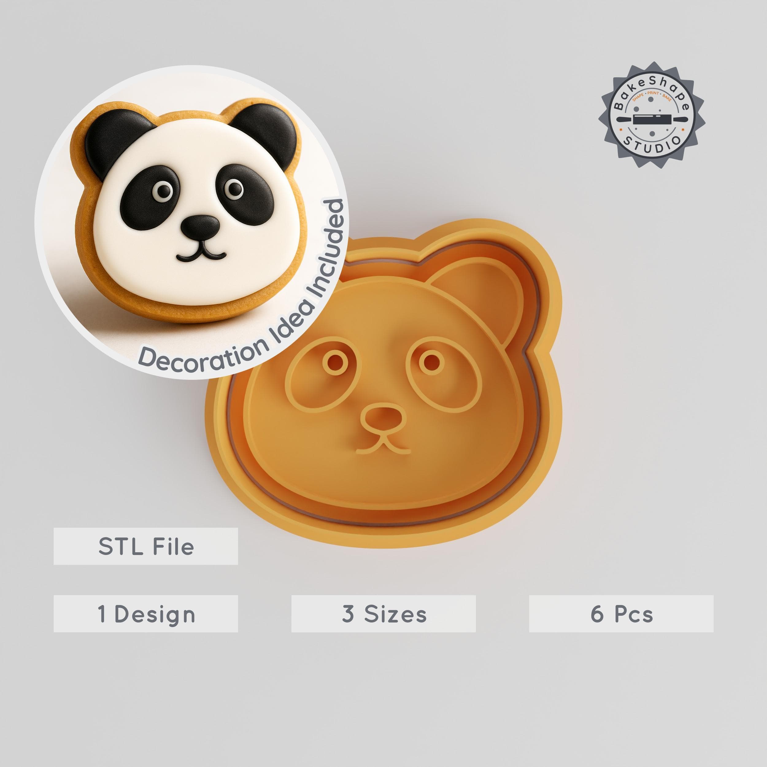 Panda Shape Cutter & Stamp, Cookie & Fondant, 3 Sizes, 6-Piece Set, Wildlife Bear Design PRODUCT_2203 3d model