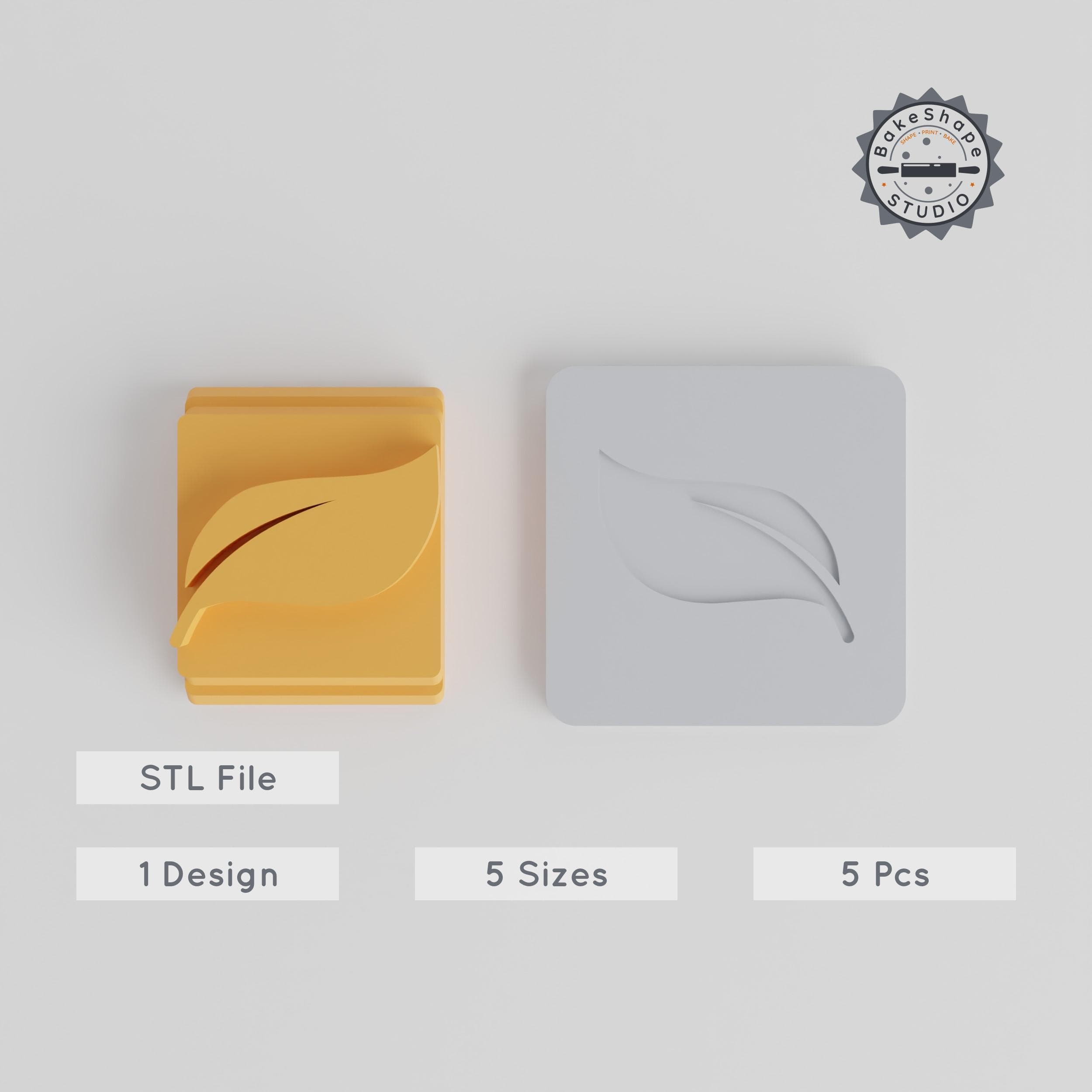 Leaf Stamp Tile Set, 5 Sizes - 20 to 40mm, Perfect for Clay, Cookies & Fondant, Nature Motif, Greenery Design, Foliage Craft Collection PRODUCT_5122 3d model