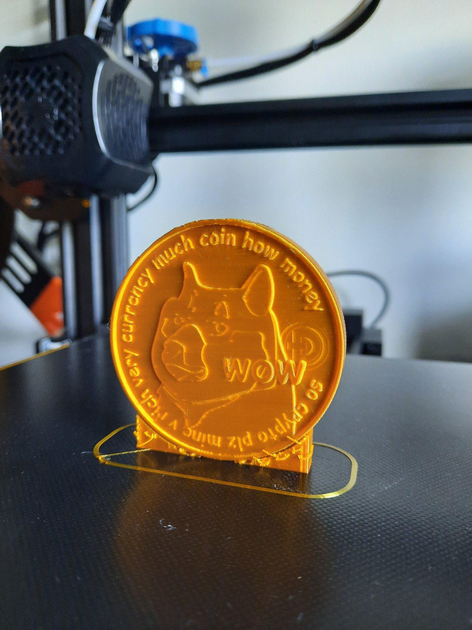 Dogecoin Coin - Printed in CC3D Silk Gold on the Creality Ender3 v2 - 3d model
