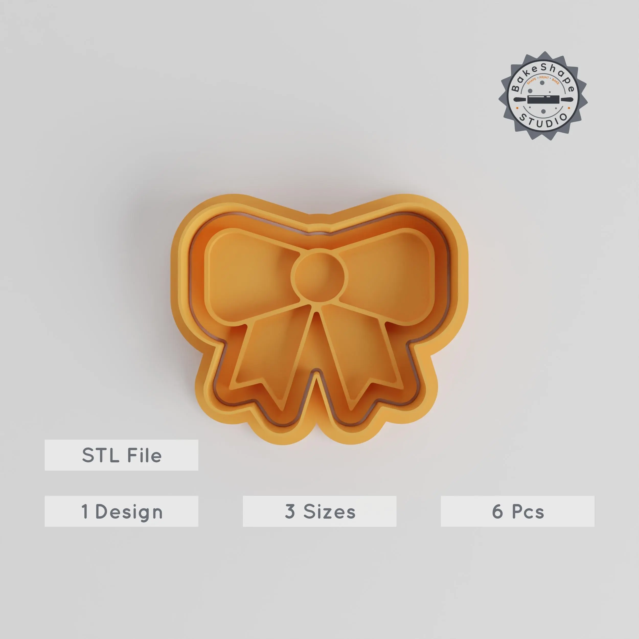 Hair Bow Cutter and Stamp Set, Ribbon Bow & Bowtie Designs, Perfect for Cookies & Fondant, 6 Piece Bundle, Sizes S/M/L PRODUCT_4890 3d model