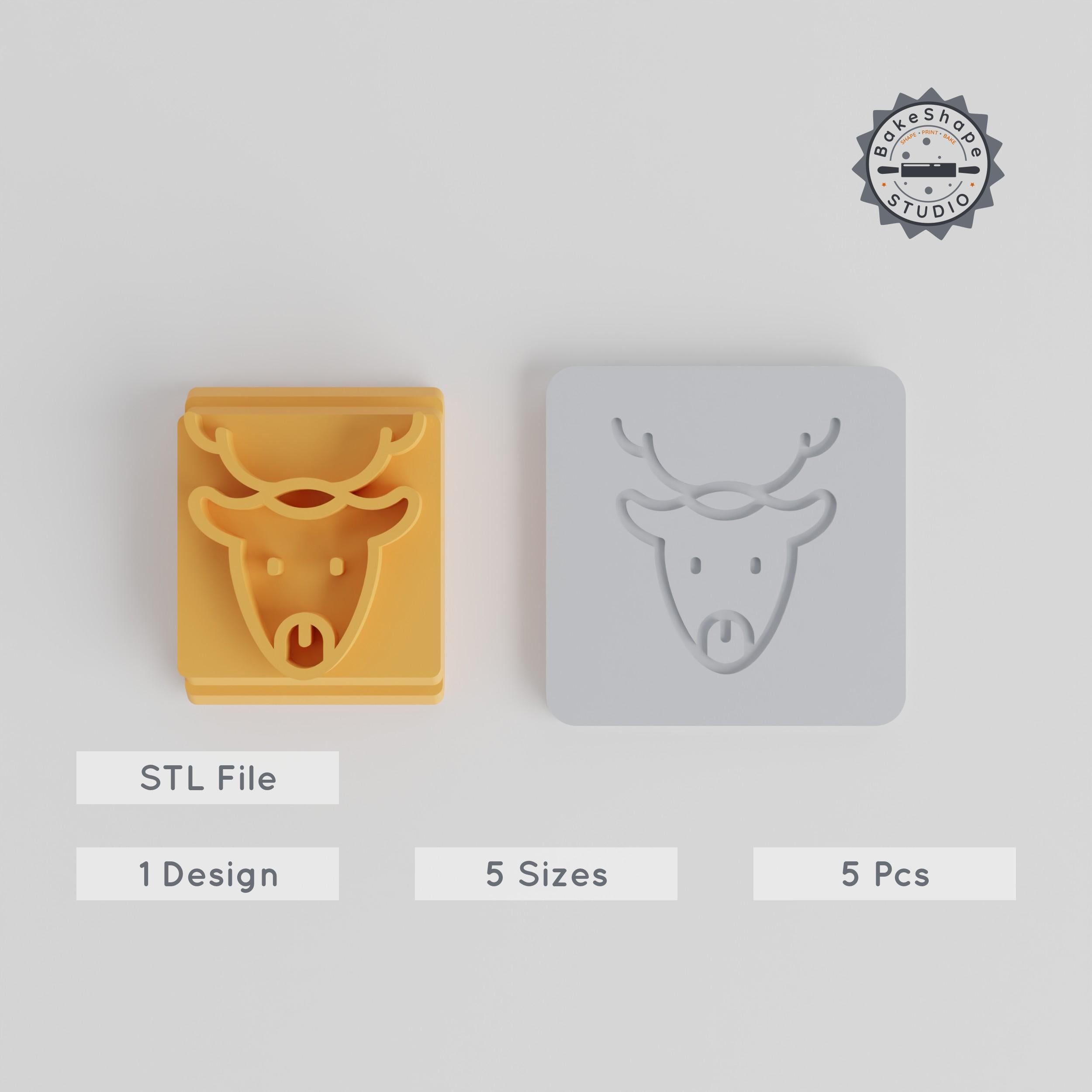 Reindeer Stamp Tile Set, 5 Motif Sizes for Clay, Cookies, Fondant & More, Animal Design, Holiday Crafting & Decoration PRODUCT_4724 3d model