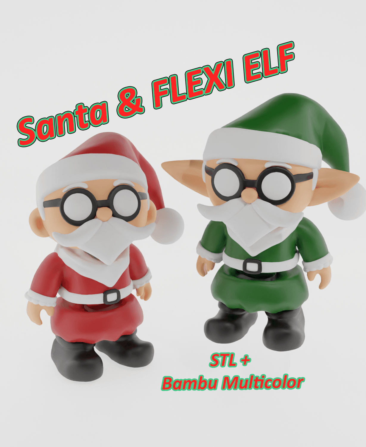 Santa & Flexi Elf (Bramble) - Articulated Fidget Toy 3d model