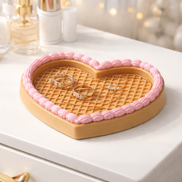 Waffle Jewelry Tray | Heart Cake Ring Dish | Kawaii Trinket for Vanity 3d model