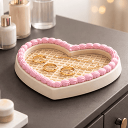 Waffle Jewelry Tray | Heart Cake Ring Dish | Kawaii Trinket for Vanity 3d model