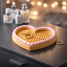 Waffle Jewelry Tray | Heart Cake Ring Dish | Kawaii Trinket for Vanity 3d model