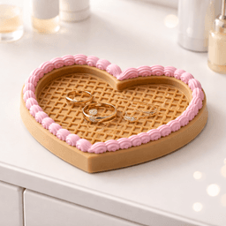 Waffle Jewelry Tray | Heart Cake Ring Dish | Kawaii Trinket for Vanity 3d model