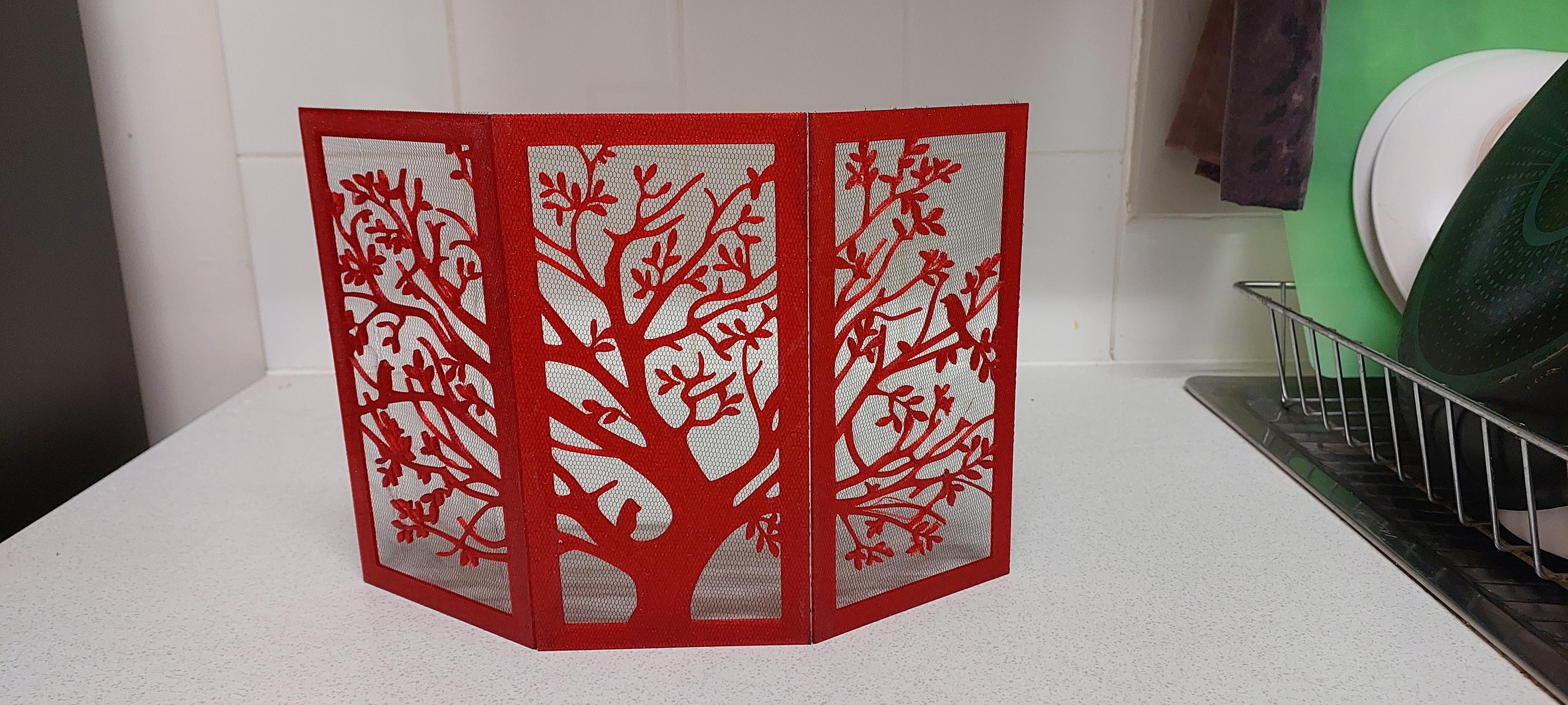 Tree with bird's design panel screen 3d model