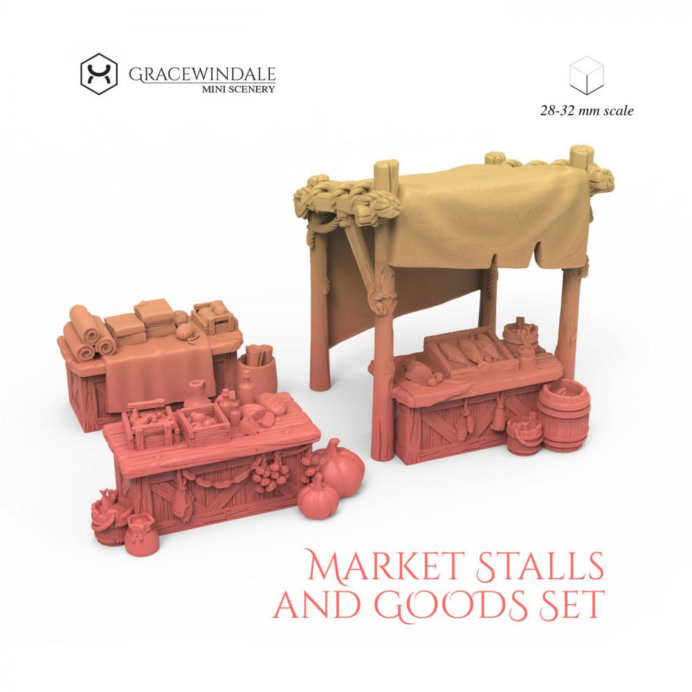 Market Stalls and Goods Set 3d model