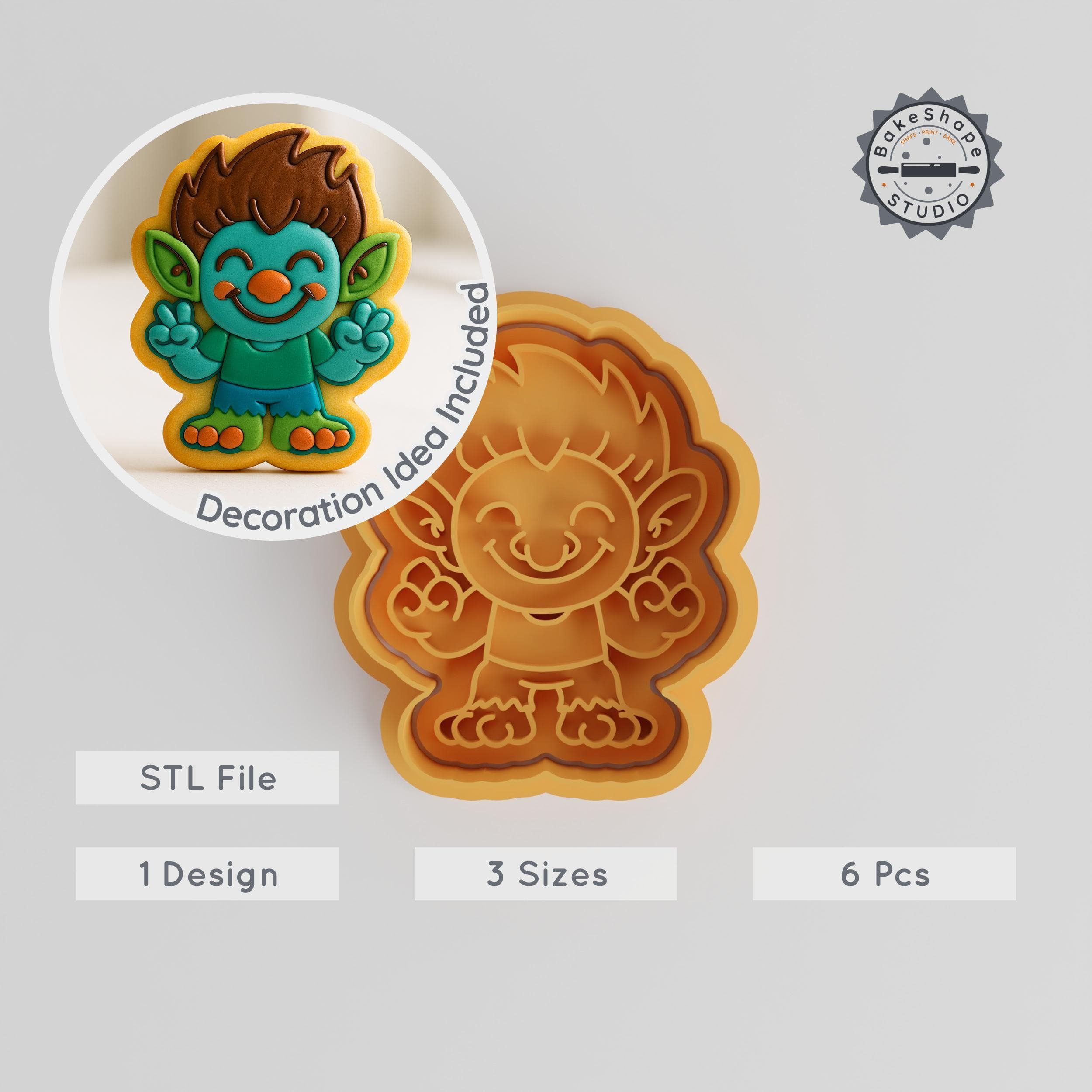 Fantasy Troll Cookie Cutter & Stamp Set, 6-Piece Cave Monster Shapes, S/M/L Sizes, Perfect for Fondant PRODUCT_1038 3d model