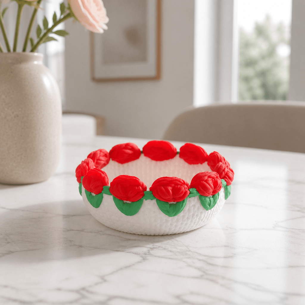 Rose Basket Bowl - Floral Storage Dish 3d model