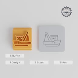 Fisherman Boat Stamp Tile Set, 5 Sizes for Clay & Fondant, Fish Boat Design, Perfect for Cookies & Soft Materials PRODUCT_1637 3d model