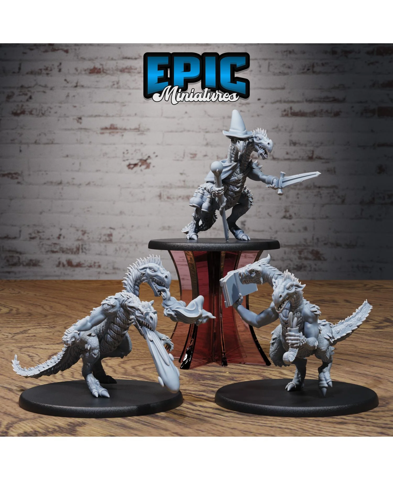 Two Headed Dragon Adventurer Set / Dragonborn Beast / Draconic War Lizard / Reptile Drake Army 3d model