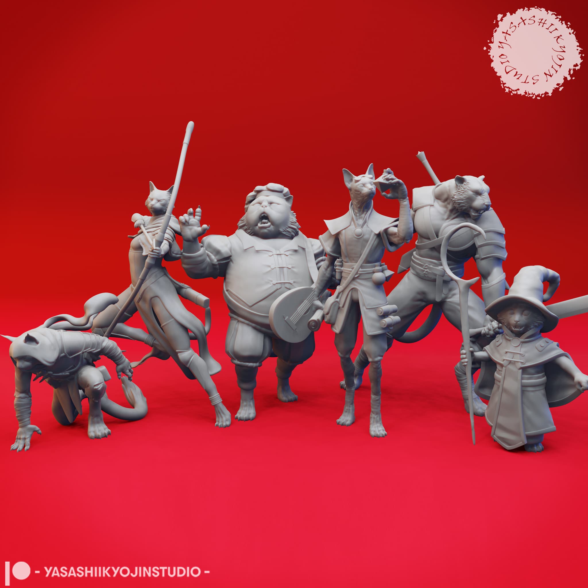 Litter of Tabaxi - Tabletop Miniatures (Pre-Supported) 3d model