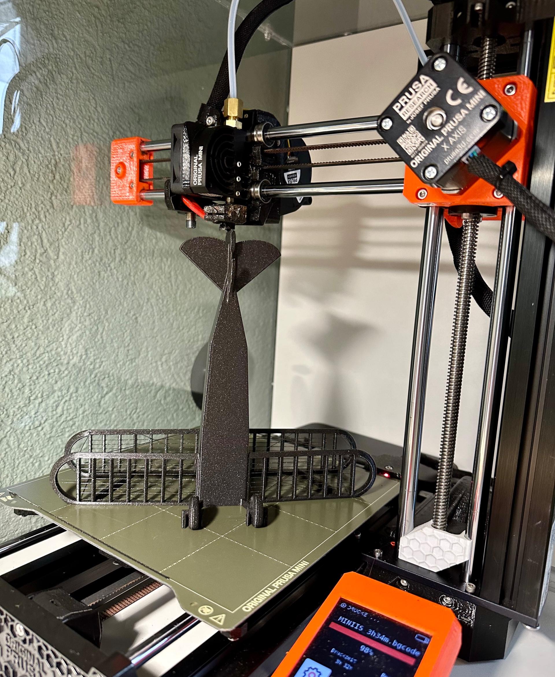 String Biplane:  No Supports - I did it just for fun.
Great design, worked well without supports.
PLA, 0,3mm layer on Prusa Mini+

Many thanks to #3dprintbunny - 3d model