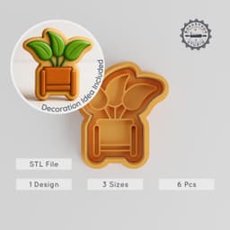 Modern Pot Plant Shape Cutter & Stamp Set, Perfect for Cookies & Fondant, Includes 6 Pieces, Sizes S/M/L PRODUCT_413 3d model