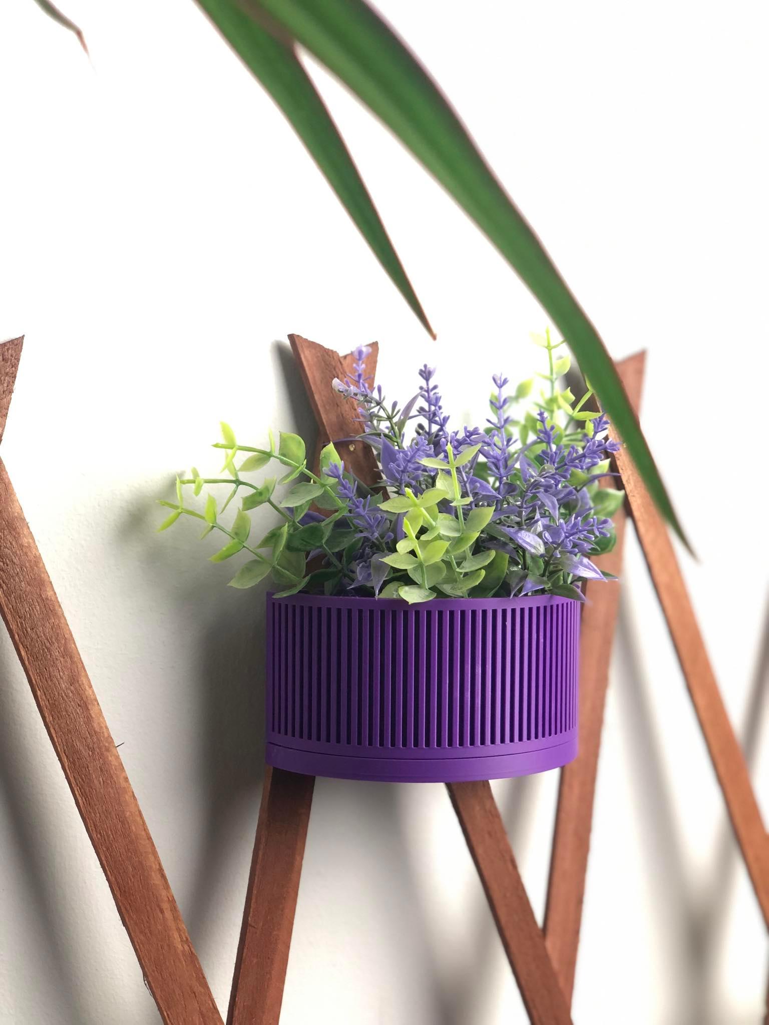 Wall Plant Pot Top with Slide-In Tray - Straight Lines Design 3d model