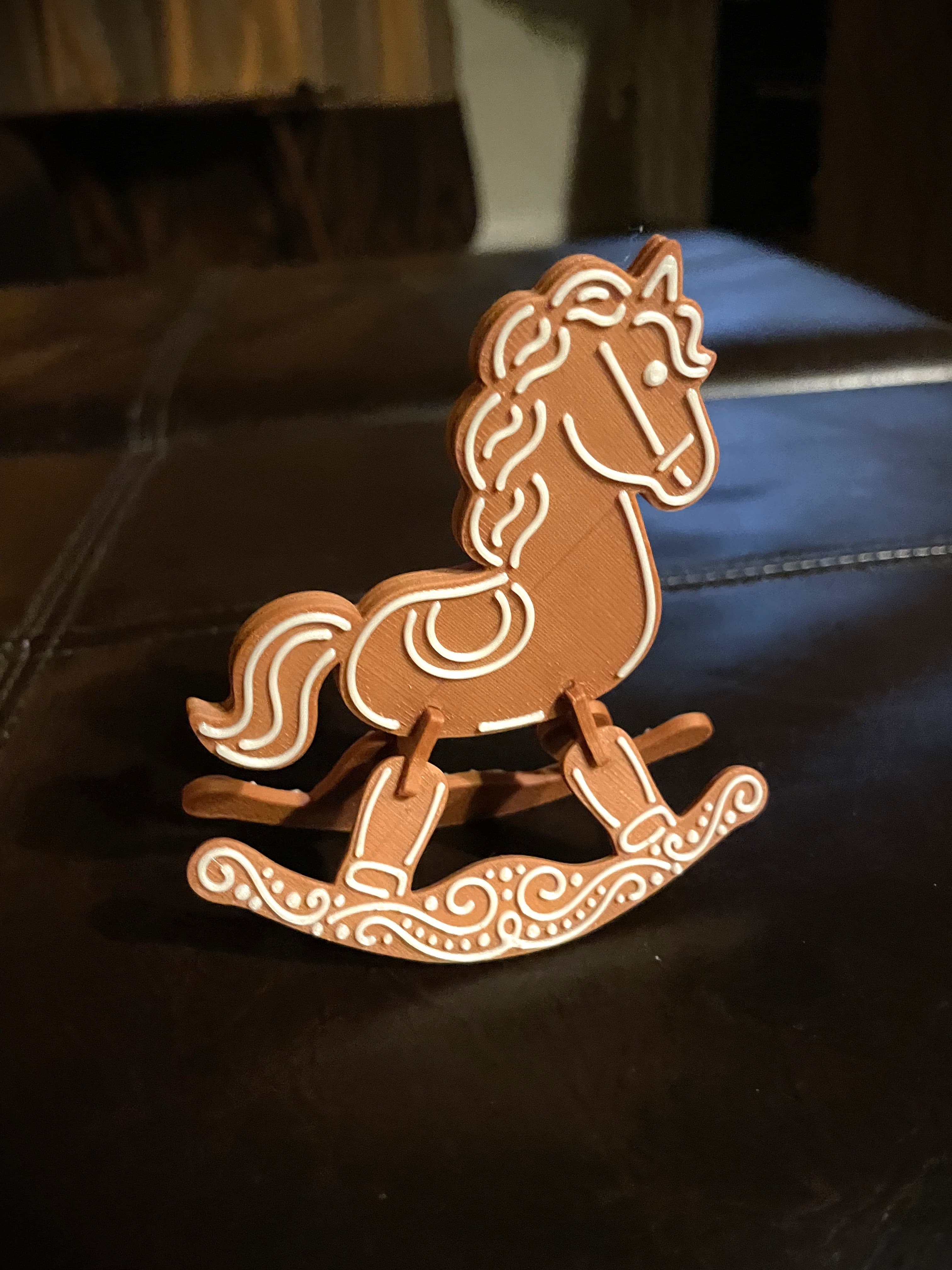 Gingerbread Rocking Horse V2 - Amolen Cherry Wood and ProtoPasta MoonStruck White Satin. - 3d model