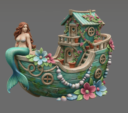 Mermaid Boat House STL File 3D Printable Fantasy Mermaid Scene 3d model