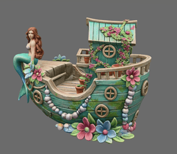 Mermaid Boat House STL File 3D Printable Fantasy Mermaid Scene 3d model