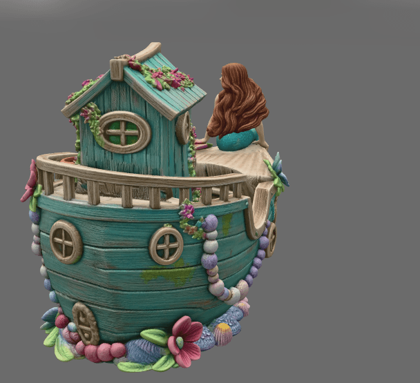 Mermaid Boat House STL File 3D Printable Fantasy Mermaid Scene 3d model