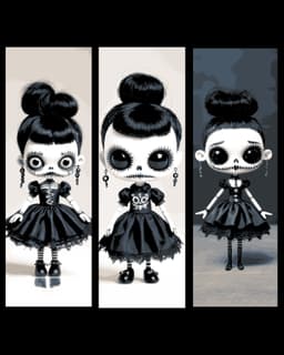 Day of the Dead Doll in the style of a Gothic dressed girl - Set of bookmarks 3d model