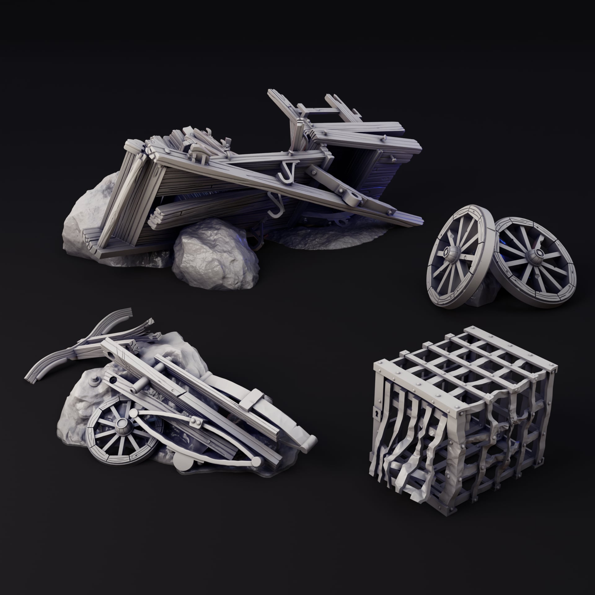 Wagon Wreckage | Tabletop RPG Wargame Scatter 3d model
