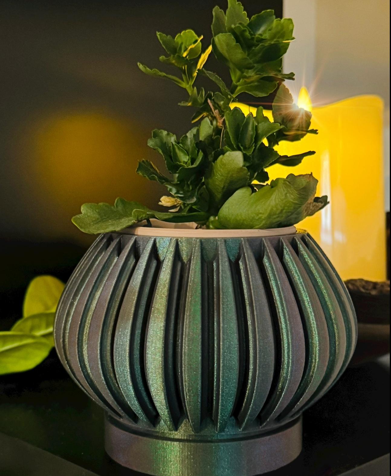 The Leno Planter Pot with Drainage Tray & Stand | Modern and Unique Home Decor for Plants - Printed in Polymaker Starlight Comet - 3d model