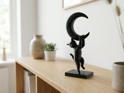 Playful Cat Holding a Crescent Moon Sculpture 3d model
