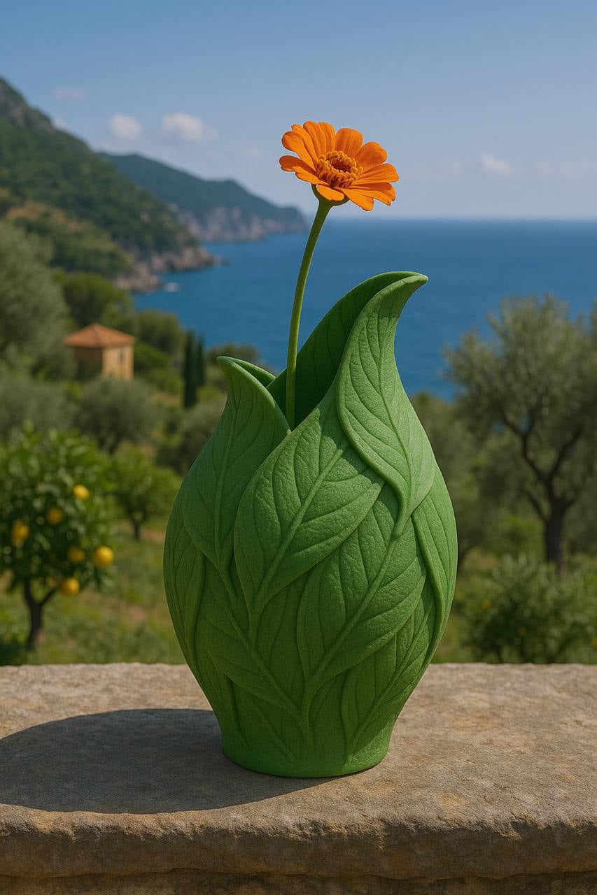 Verde Foglia Vase – Leaf Textured Green Vase for Summer Home Decor 3d model