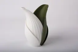 Tulip Leaf Vase - White and Green Botanical Decorative Vase 3d model