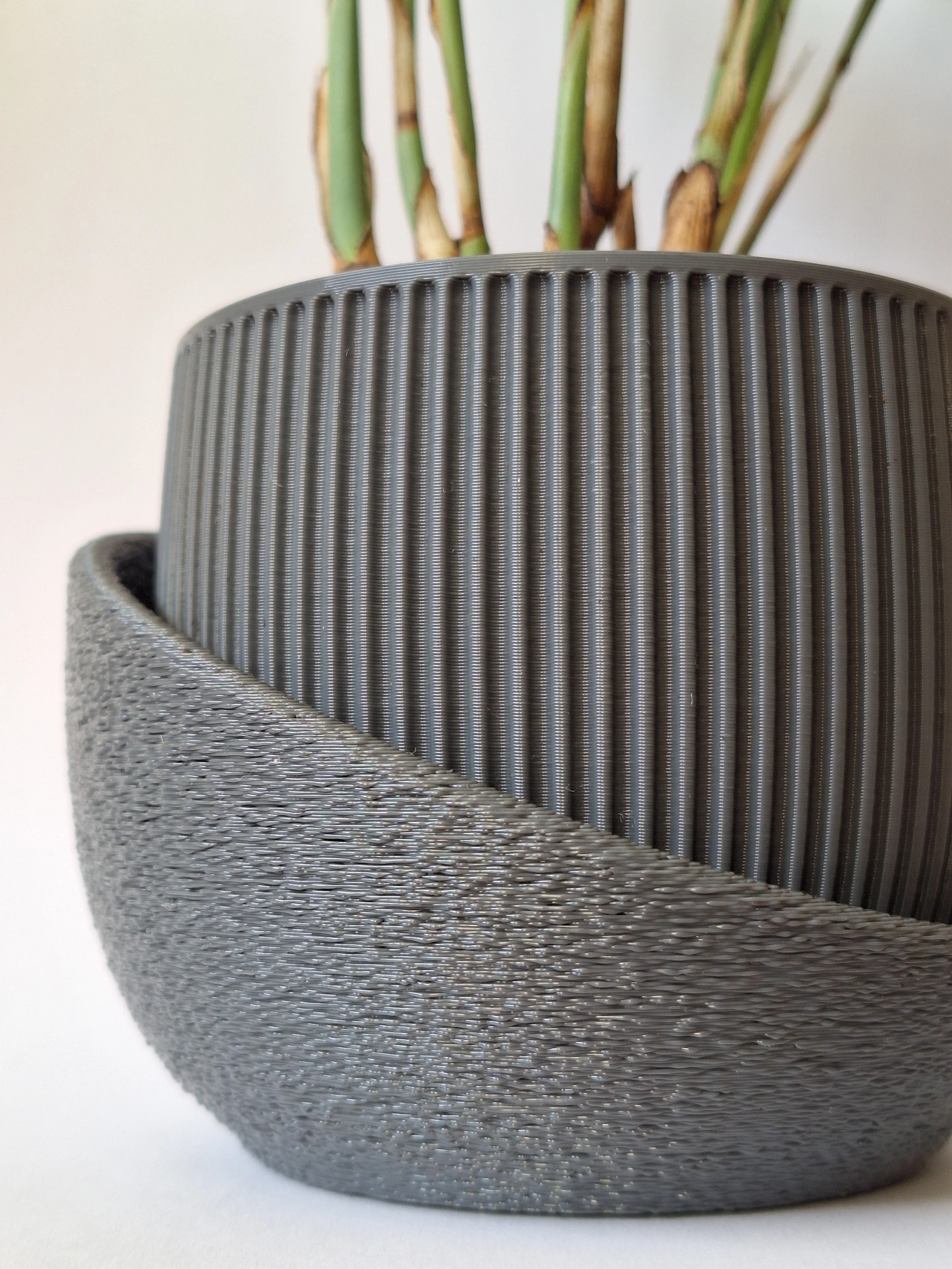 Pot without and tray with infill
Both 0.24 mm layer height
Printed the tray with fuzzy skin
