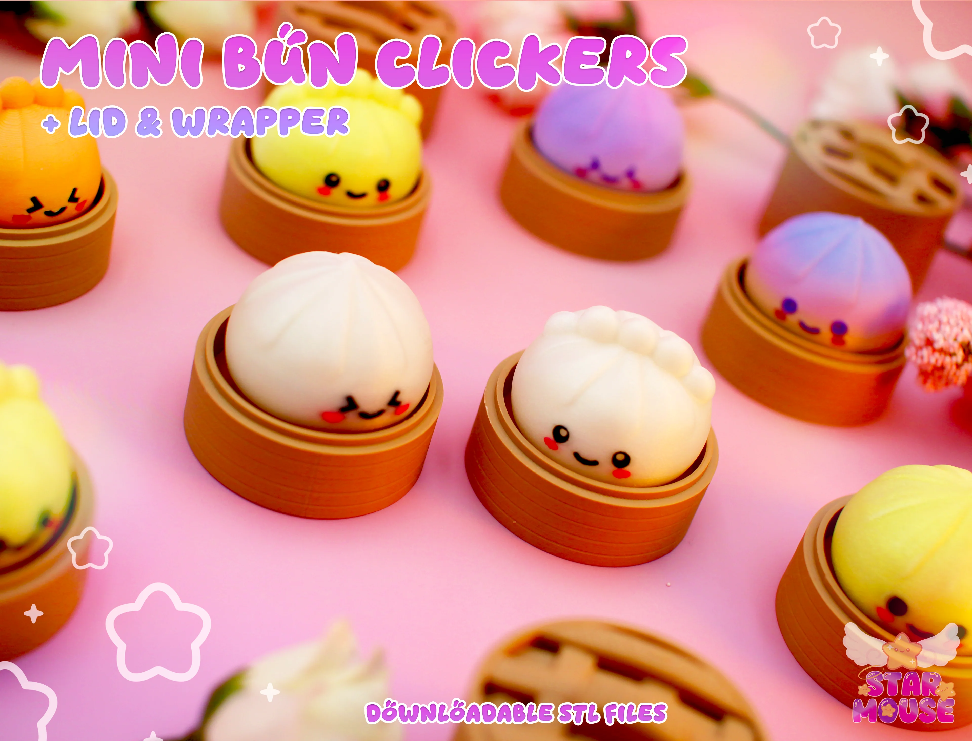 Mini Bun Clickers + Stickers 3d model