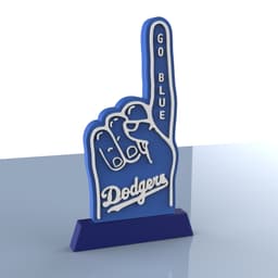 Los Angeles Dodgers Foam Finger Display, Go Blue Sports Fan Decor, Baseball Game Shelf Sign 3d model