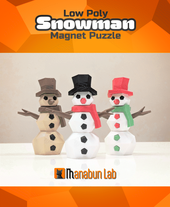 Low Poly Snowman Magnet Puzzle (No supports, no AMS) 3d model