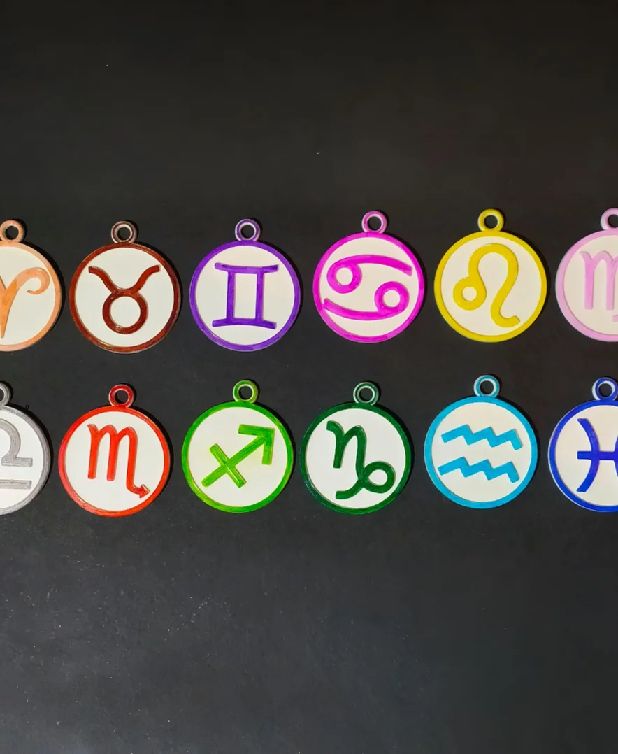 Minimalist 12 Zodiac Sign Keychain Set – Complete Astrology Collection 3d model