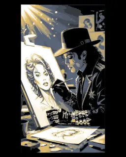 Fan Art depiction of Michael Jackson drawing the portrait of Billie Jean of 3d model